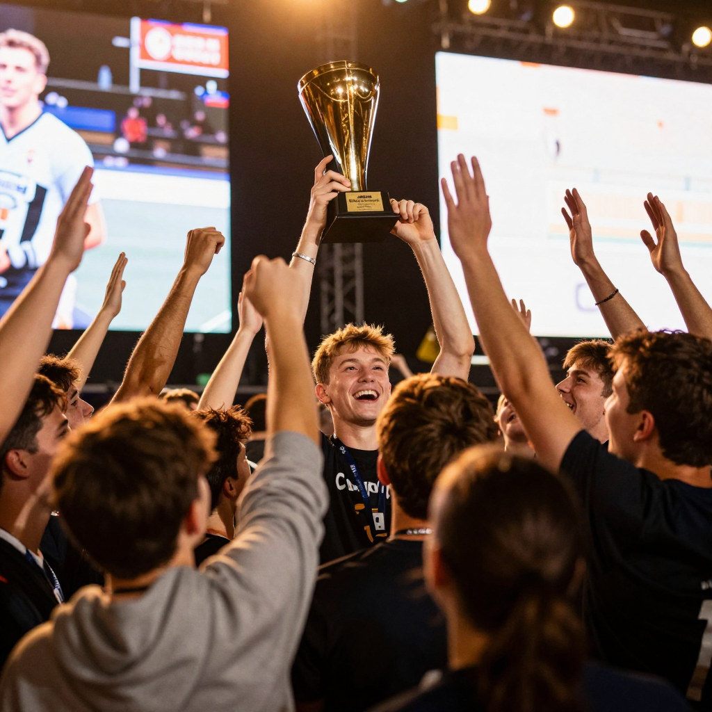 Players celebrating a tournament win together at Grechka
